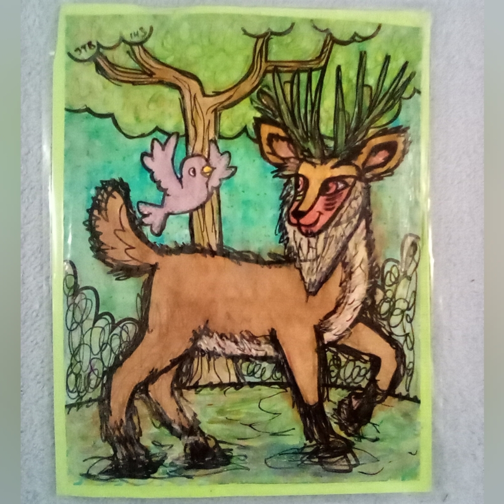 🎨Forest Spirit Shishigami Watercolor Painting Art🖼